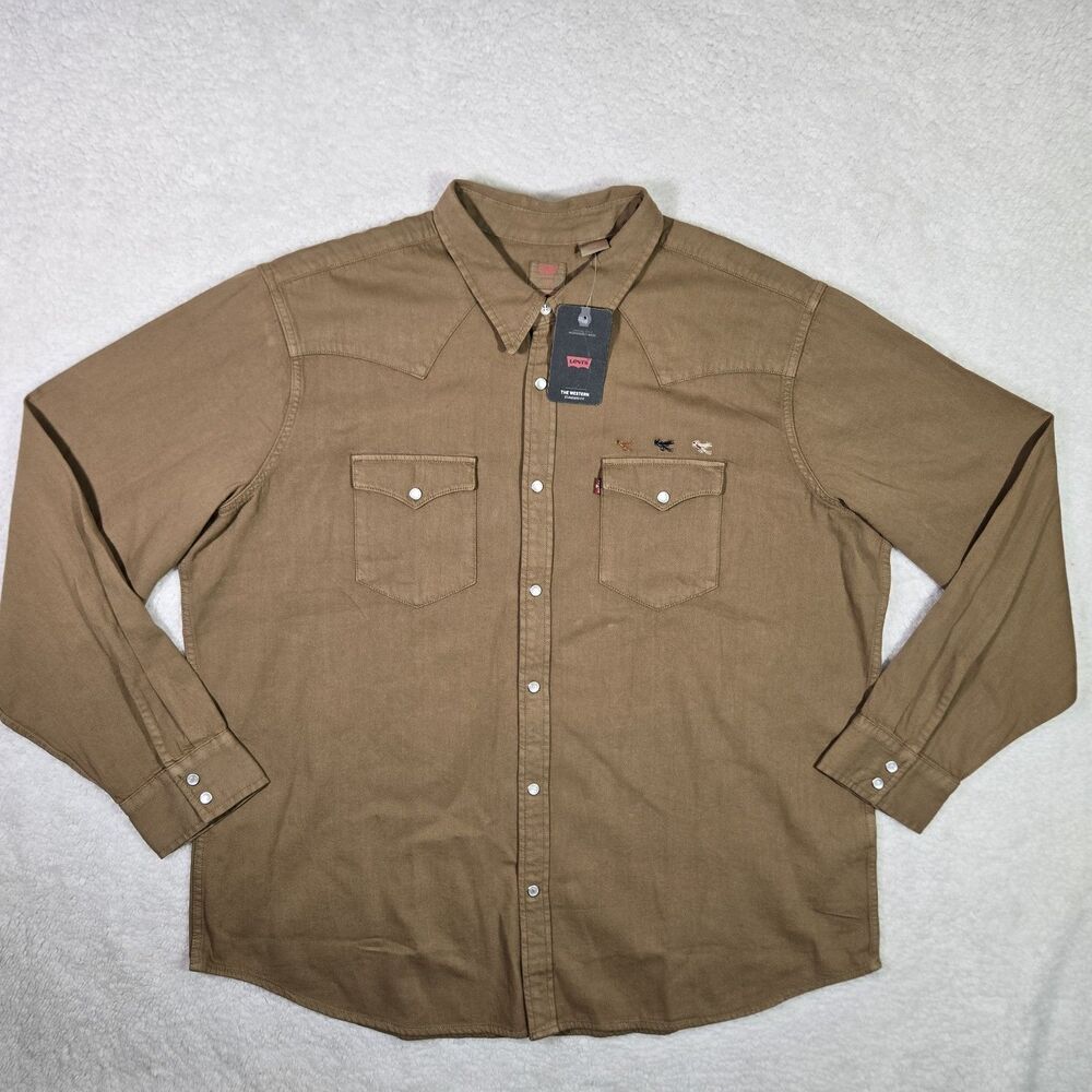 Levis The Western Mens 2XL Standard Fit Western Pearl Snap Long Sleeve Shirt XXL